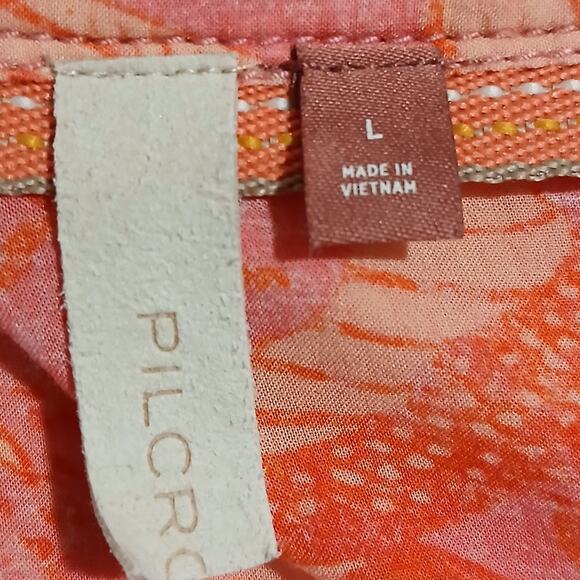 PILCRO Anthropologie Women's Large Tangerine Tropical Button-Up Blouse oversized - Picture 2 of 13